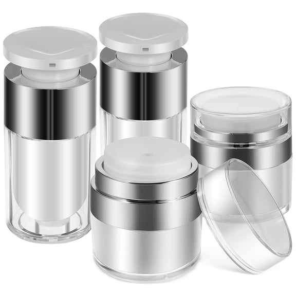 Tineasur 4-Pack Acrylic Airless Pump Jars for Creams and Lotions, Reusable Skincare Containers