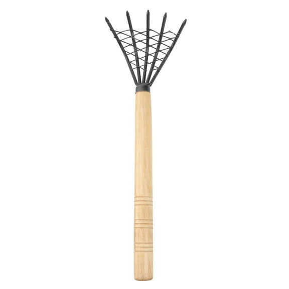 Tineasur Stainless Steel Beach Digging Rake with Wooden Handle and Net for Seafood Hunting and Shellfish Collecting