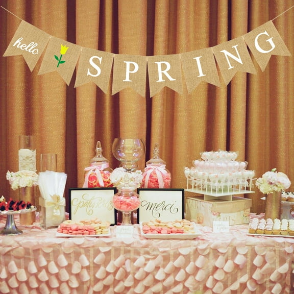 LABELEPH Hanging Banner Bunting Decorations Linen Rope Swallowtail Shape Spring Party 1Set