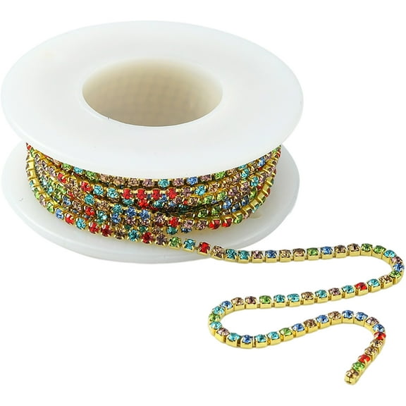 Tineasur Multi-Color Rhinestone Chain Brass Trim for Sewing, Crafting, Decorations, Accessories, Projects and Embellishments