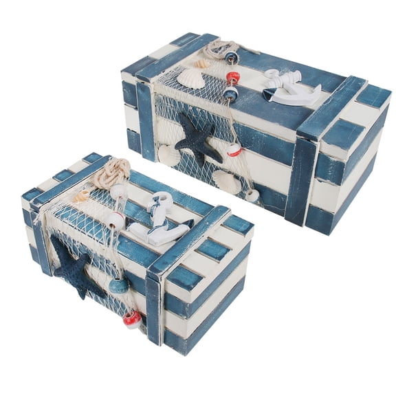 LABELEPH Wooden Trinket Boxes for Women Blue 2Pcs 7.1x3.7x3in