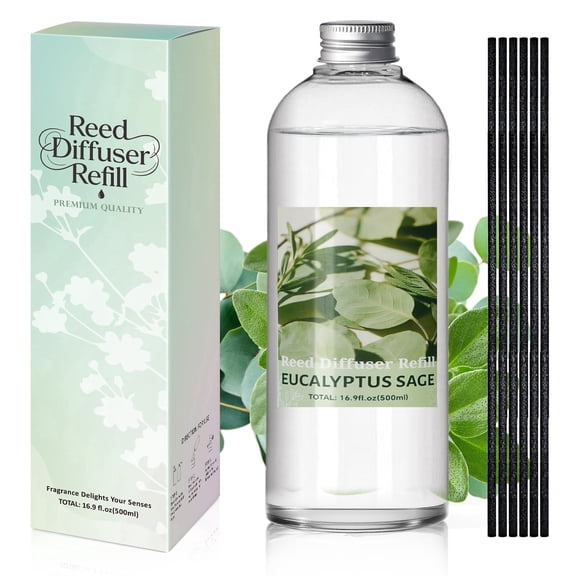 LABELLEFEE Eucalyptus Sage Air Freshener, 500ml Reed Diffuser Refill with Sticks for Home, Bathroom, Office, Spa, Yoga Meditation