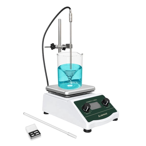 LABHOUSE 100 Digital Magnetic Stirrer Hot Plate, 2L Heated Mixer 700-2600 RPM Lab Stirring with Temperature Probe, Support Stand & Stir Bar Recycler Set