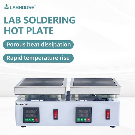 LABHOUSE Digital Cast Iron Lab Hot Plate, 110V 2000W Microcomputer Electric Preheat Welder Hotplate, Double Heating Stations Heater for Lab Use (120x120mm x 2)