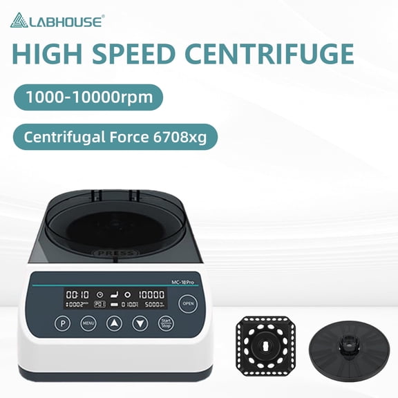 LABHOUSE Lab Digital 10000RPM Micro Centrifuge, High Speed Mini Centrifuge with 2 Rotors for 0.2/0.5/1.5/2ml & (40mm, 1.5mm Glass Tubes) x12 Tube, Max. 6708 xg