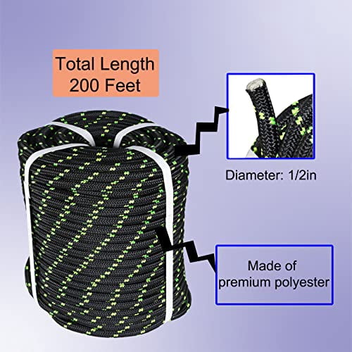 LABLT 1/2 inch Double Braided Polyester Rope, 200ft Arborist Bull Rope ...