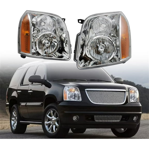 LABLT 1 Pair Headlights Assembly Replacement for 2007-2014 Yukon Denali White Headlamp Set Left Driver and Right Passenger Side 15861025 15861026