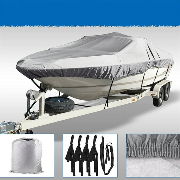 LABLT 14-16ft Gray Beam Width Heavy Duty PEVA Cotton Waterproof Boat Cover