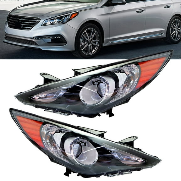 LABLT 1Pair Driver & Passenger Side Black Housing Headlamps Clear Lens Projector Headlights Assembly for 2011-2014 Sonata