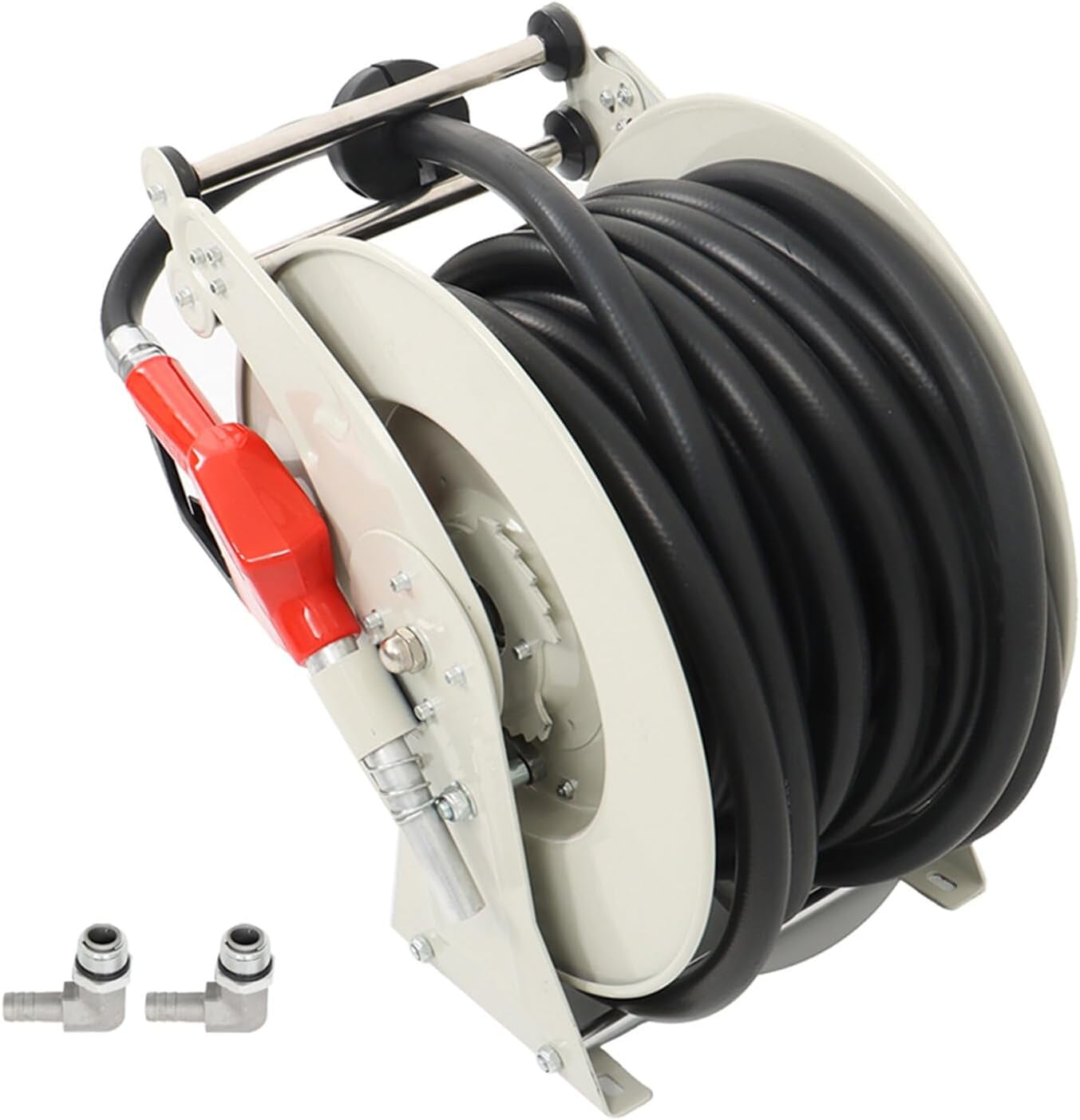 LABLT 3/4 Inch x 50 Ft Diesel Fuel Hose Reel with Fuel Nozzle Heavy Duty Steel Retractable Hose Reel