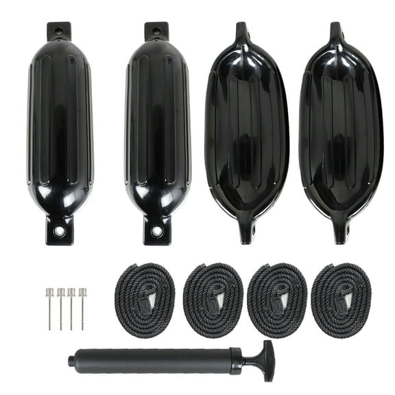 LABLT 4 Black Ribbed Marine 6.5" X 23" Boat Fender Vinyl Bumper Dock Shield Protection