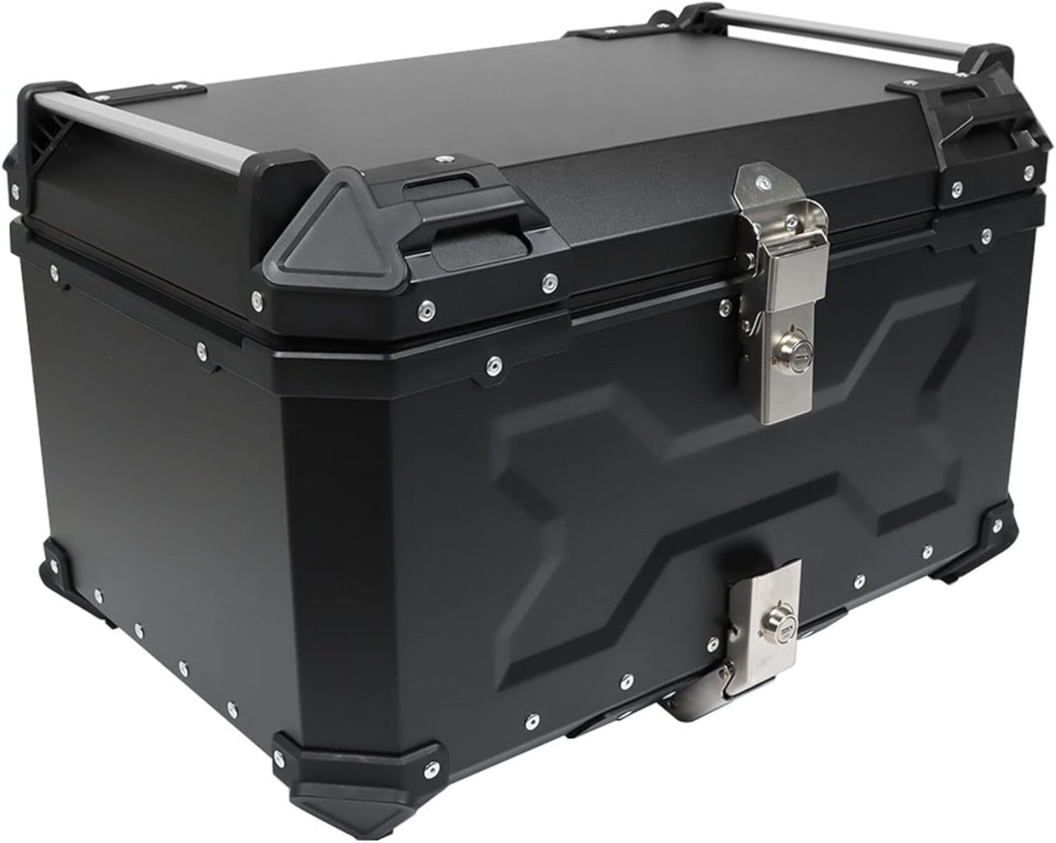 45L 50L Motorcycle Top Case, Heavy Duty Aluminum Storage Tail Top Box, With Security Lock For Storing Helmet Luggage, Waterproof Daily Tail Box (Color : Black X, Size : 45L