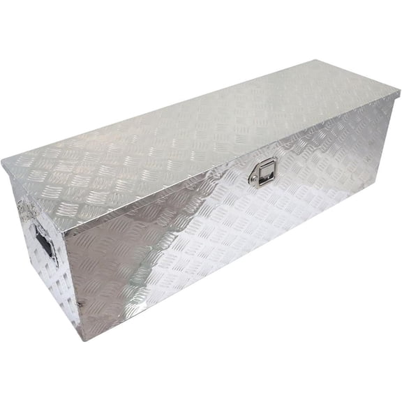 LABLT 49 Aluminum Diamond Plate Tool Box 5 Bar Tread Chest Box Truck Storage Flat Bed Pickup ATV RV Trailer Organizer w/Keys Sliver