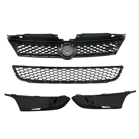 LABLT 4pc Red Trim Front Upper Lower Grill for VW Jetta MK6 GLI Style W/Beze2011-14 Fits select: 2011-2014 VOLKSWAGEN JETTA SE