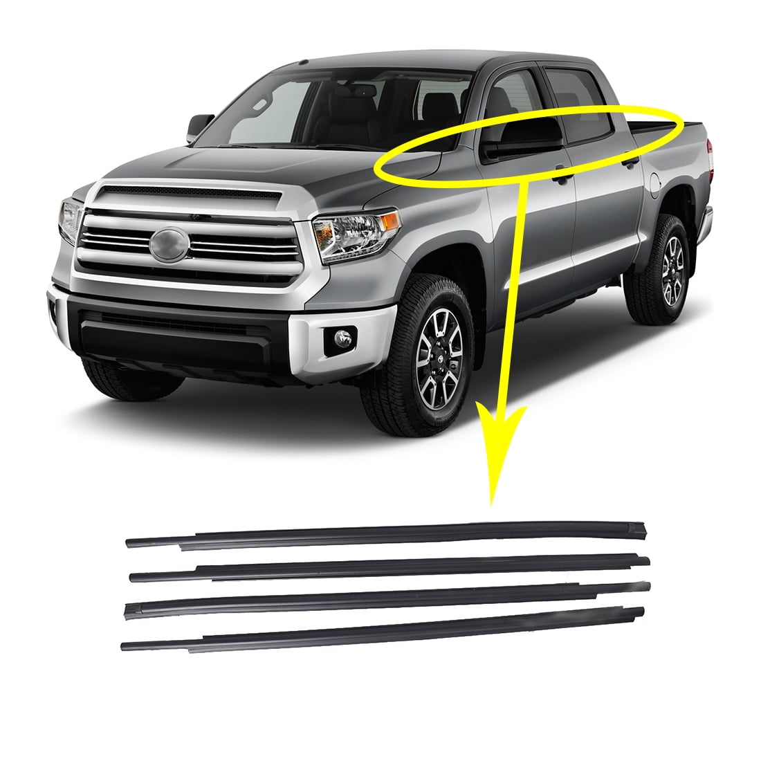 2007-2018 Toyota Tundra DCB Outer Door Belt Moulding 4pc Weatherstrips