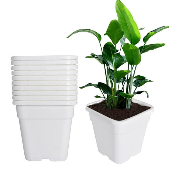 LABLT 5 Gallon Plastic Grow Pots Plant Bonsai Square Garden Container 10 Pack White