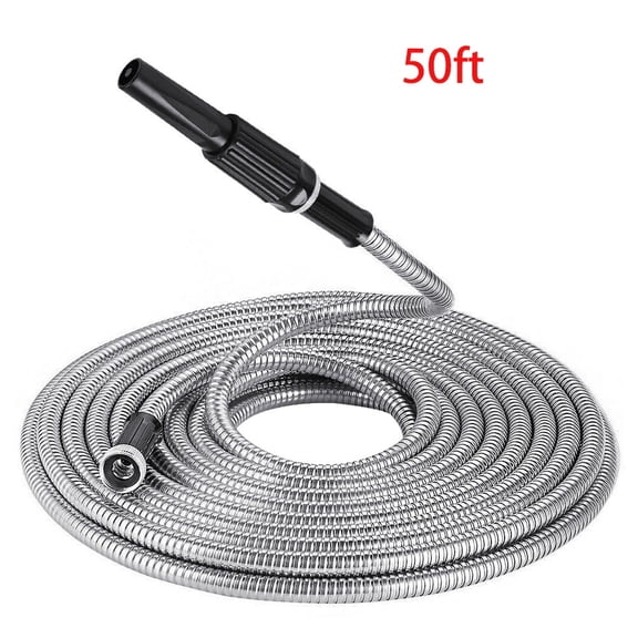 LABLT 50FT Stainless Steel Garden Hose Water Pipe Flexible Lightweight for Watering Yard Lawn Car Wash