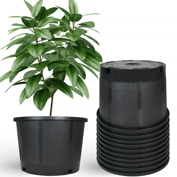 LABLT 5gal Squat Heavy Duty Premium Black Plastic Nursery Plant Container Garden Pot
