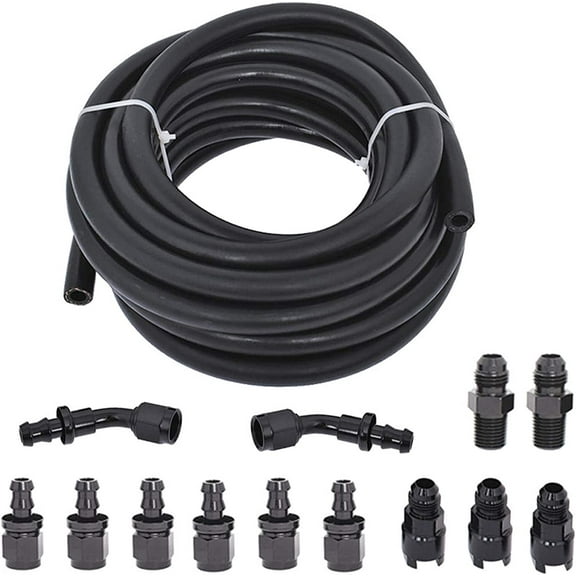 LABLT 6AN 25 Feet 3/8 Complete LS Fuel Injection Line Fitting Adapter Kit W/13pcs 6AN Push Lock Swivel Fitting Hose Ends Kit