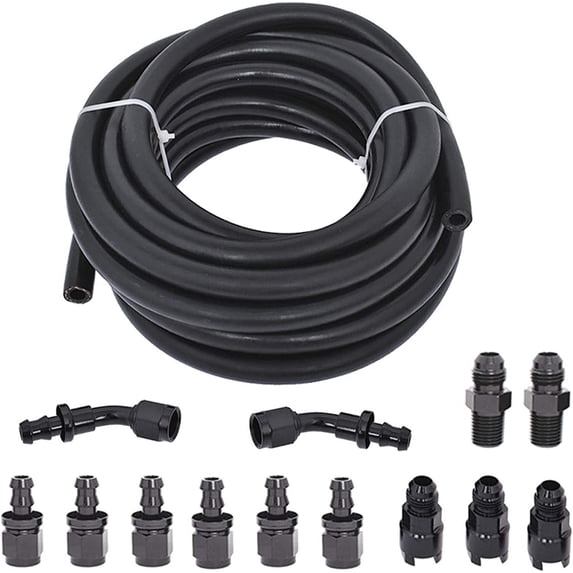 LABLT 6AN 25 Feet 3/8 Complete LS Fuel Injection Line Fitting Adapter Kit W/13pcs 6AN Push Lock Swivel Fitting Hose Ends Kit