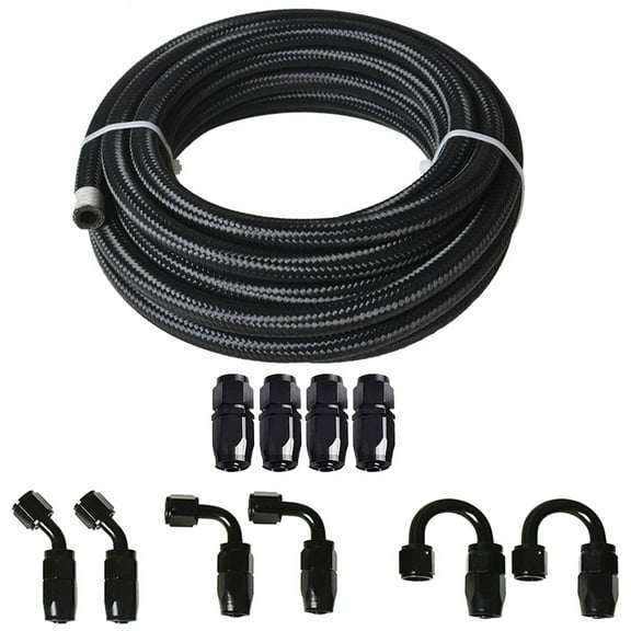 LABLT Black 20ft Braided Fuel Hose Line & 10AN 8AN 6AN 4AN Swivel Hose End Fitting Kit