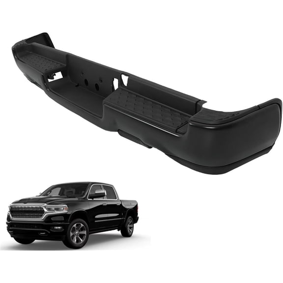 LABLT Black Rear Steel Step Bumper Assy Replacement for RAM 1500 2019 2020 2021 2022 with Exhaust Holes without Park Assist Sensor Holes
