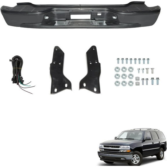 LABLT Black Steel Rear Step Bumper Assembly Replacement for 2000-2006 Tahoe Suburban Yukon GM1101115