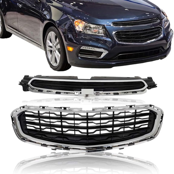 LABLT Black with Chrome Trim Front Upper and Lower Grille Replacement for 2015 Cruze and 2016 Cruze Limited GM1200747 GM1200728 95405338 95405770