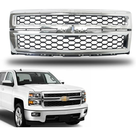 LABLT Chrome Front Bumper Honeycomb Grille Replacement for 2014-2015 Silverado 1500 104-02508B