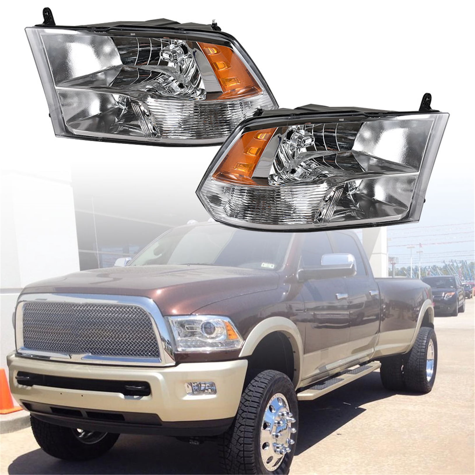 For 09-18 Dodge Ram 1500 2500 3500 Headlghts Chrome Clear Replacement