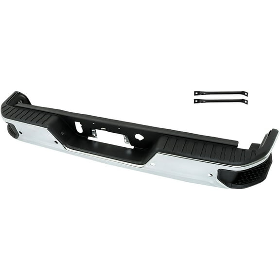 LABLT Chrome Steel Rear Bumper Assembly Replacement for 2019-2023 Silverado Sierra 1500 with Park Assist Sensor Holes with Single Exhaust GM1103216