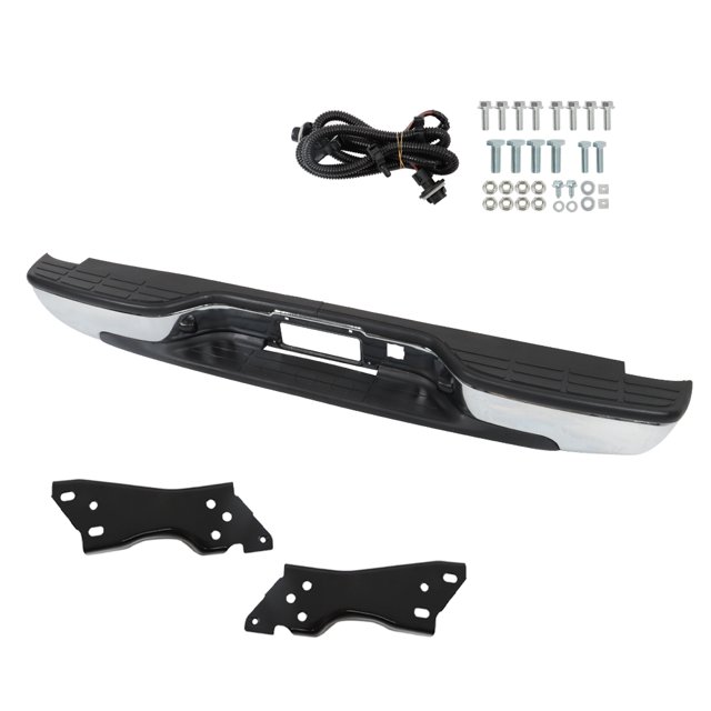 ECCPP Complete Chrome Rear Bumper For Chevy Silverado & GMC Sierra 1500 1999-2007 – Heavy Duty Steel With Black Pads, Direct Replacement