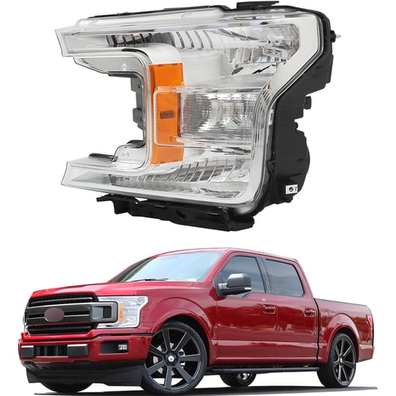 LABLT Driver Side Headlight Assembly Replacement for Ford F150 2018-2020 Headlights Halogen Projector Chrome Clear KL3Z13008D
