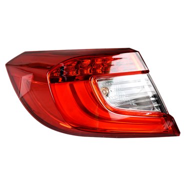 Left Driver Outer Tail Light For 2006-2008 Honda Civic Sedan – Clear & Red Lens, Halogen, Direct Replacement (No Bulbs)