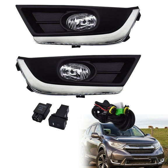 LABLT Fog Light Lamps With Chrome Bezel W/Bulbs Wiring Replacement for 2017-2018 Honda CR-V CRV