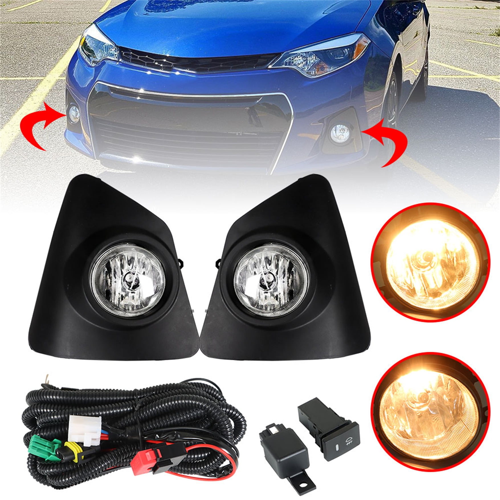 LABLT Fog Lights Assembly for 14-16 Toyota Corolla S SE Daytime Running Clear Lens Bumper Fog Lamp Left+Right Side Fits select: 2014-2016 TOYOTA COROLLA L/LE/LE PLUS/PREMIUM/S/S PLUS/PREMIUM