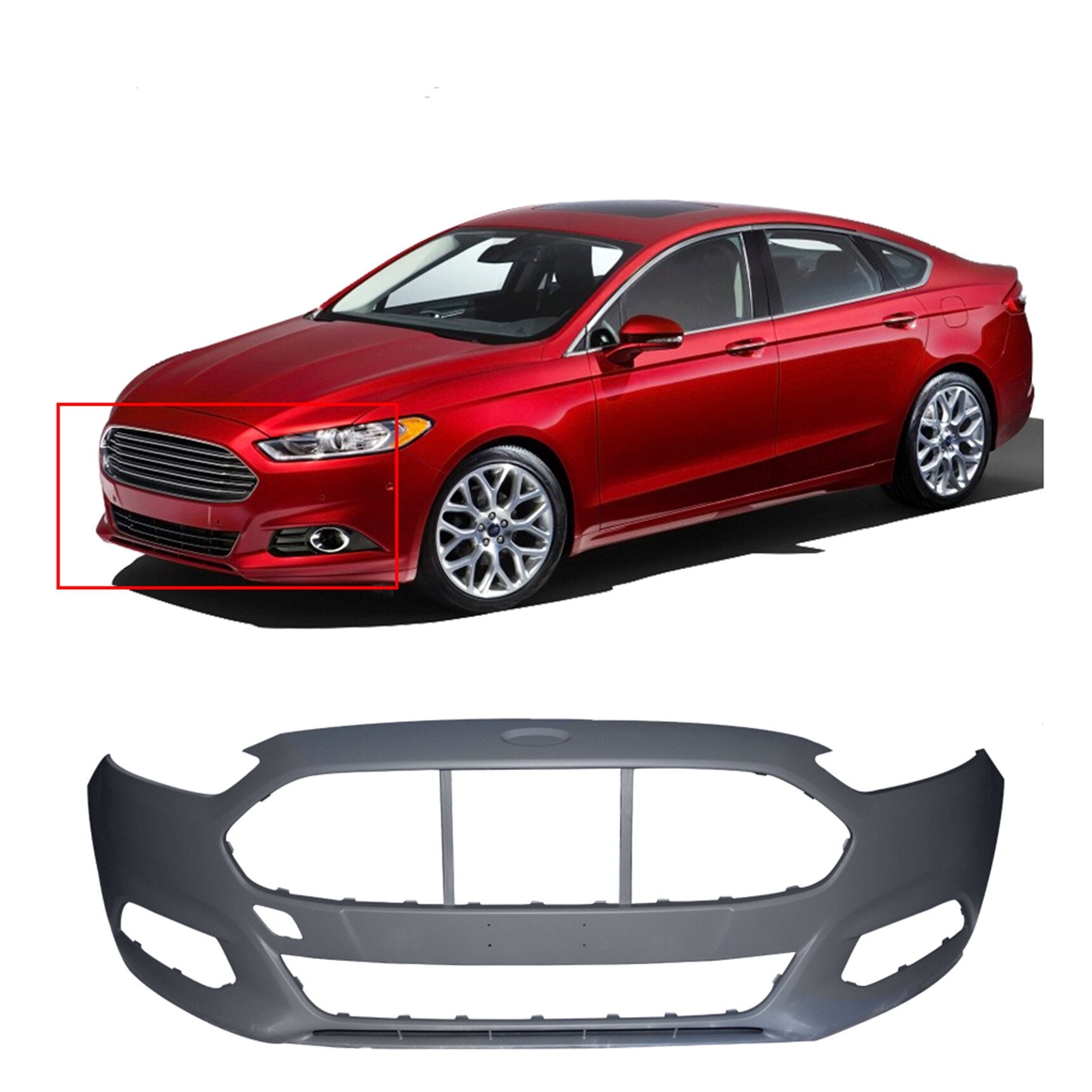 LABLT Front Bumper Cover Fascia Plastic Primered for 2013-2016 Fusion W/O Park Assist Sensor Holes