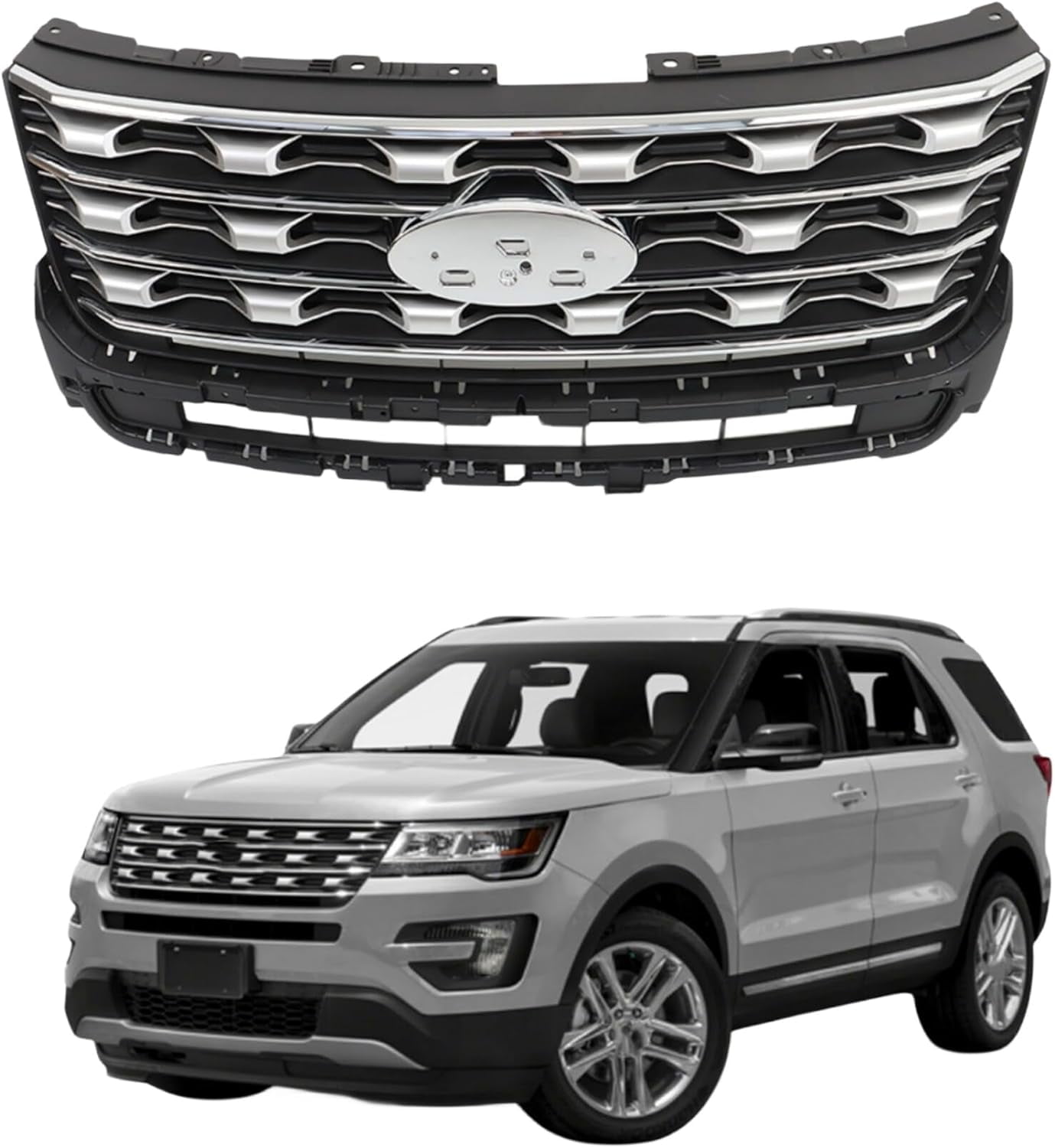 LABLT Front Bumper Grille Grill Silver Coated Replacement for Explorer 2016 2017