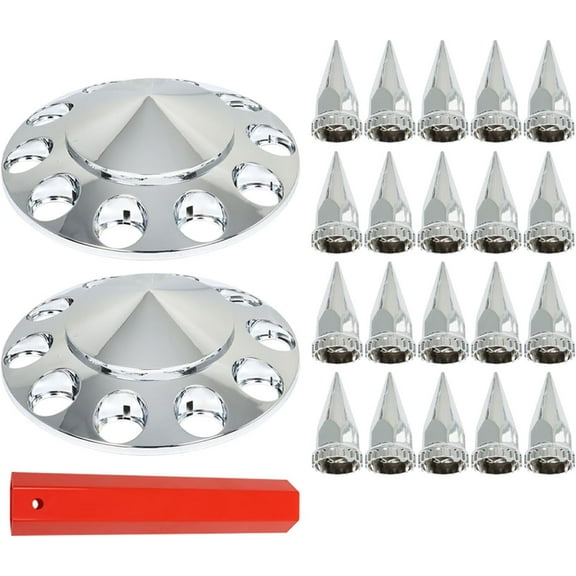 LABLT Front Hub Cover Set Chrome Wheel Cover with 33mm Nut Covers Spiked Replacement for Semi Truck