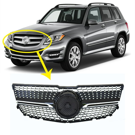 LABLT Glossy Black Diamond Style Front Grille Grill for Benz GLK X204 GLK250 GLK300 GLK350 2013-2015