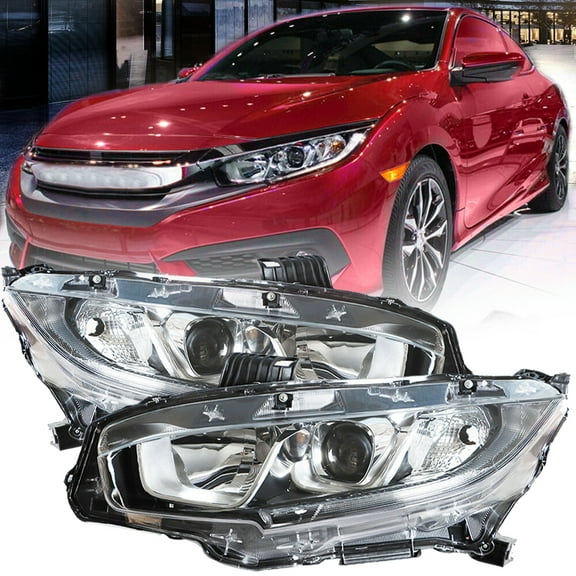 LABLT Halogen Headlight for 2016-2018 Honda Civic Driver&Passenger Side Chrome Housing