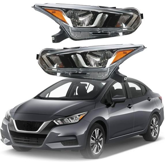 LABLT Headlight Assembly Replacement for 2020 2021 Nissan Versa Halogen Headlight Lamp Assembly Left Right Headlamp Pair Driver Passenger Side