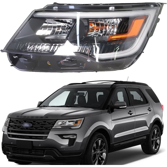 LABLT Headlights Assembly Replacement for Explorer 2016-2018 Halogen Headlight lamp Black bezel Left Driver Side FB5Z13008AD