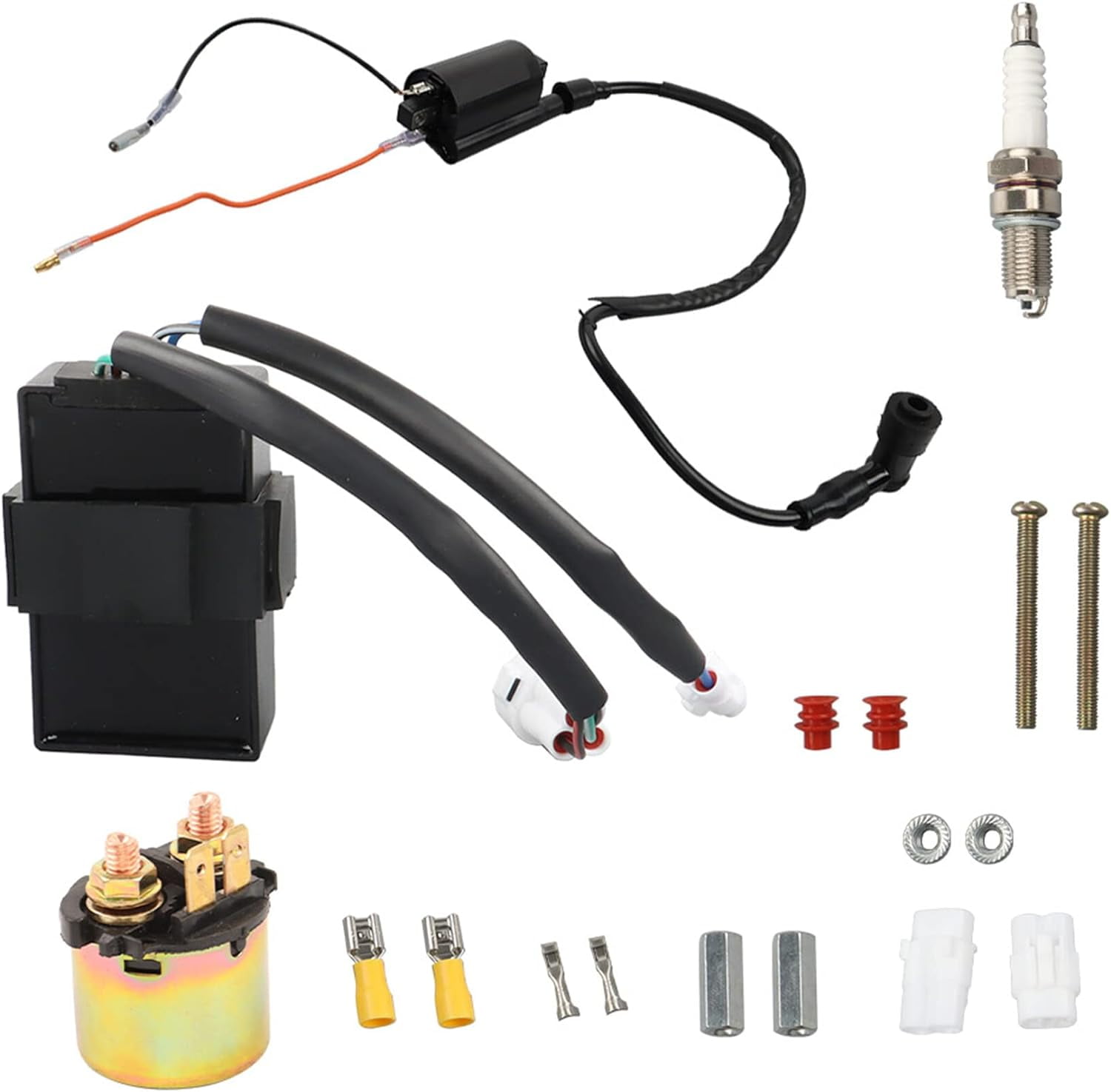 LABLT Ignition CDI Box and Ignition Coil and Starter Solenoid Relay and Spark Plug Replacement for Kawasaki Bayou 300 KLF300 1989-2004