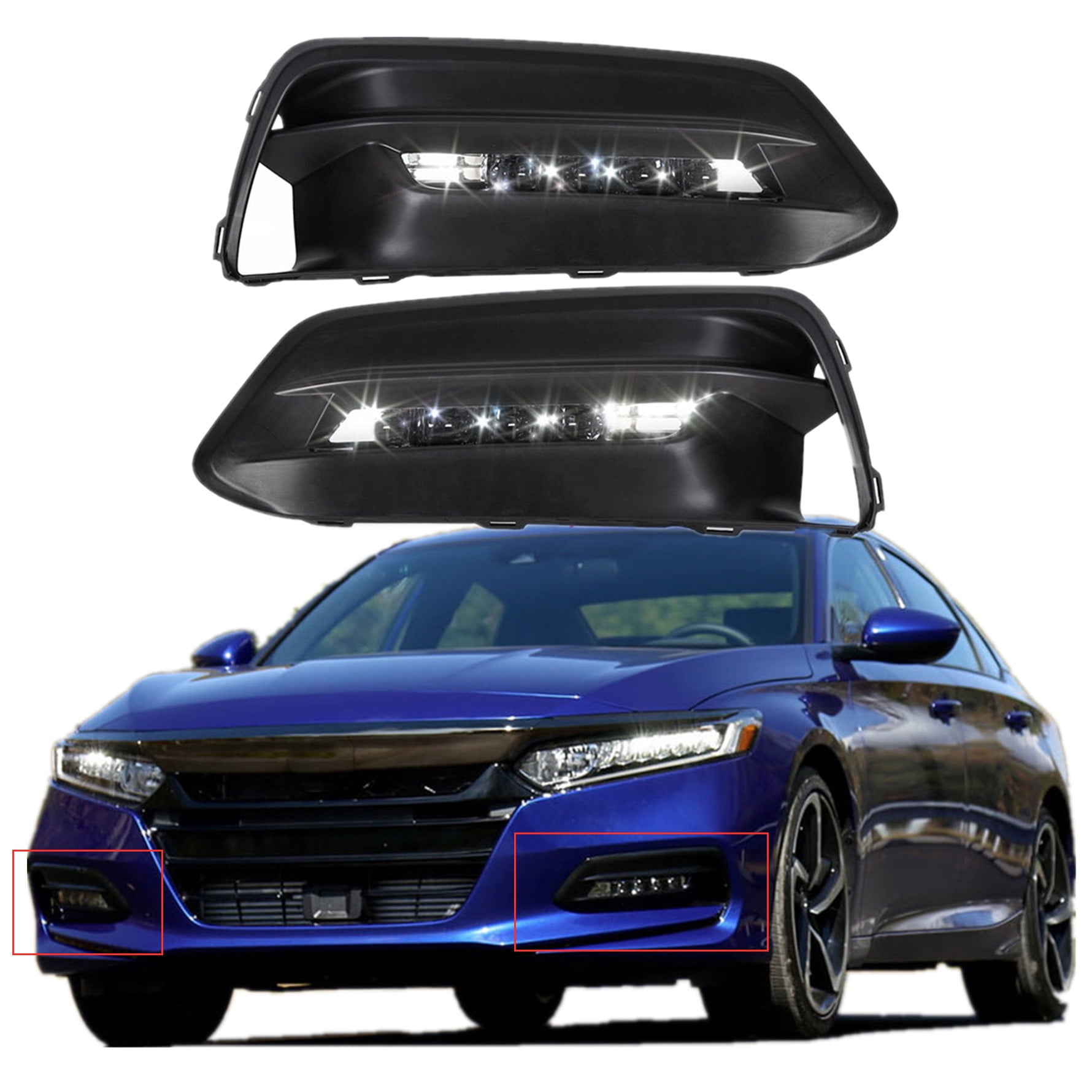Fog Lights Honda Civic LED Fog Lights & Bezels With Harness For 2018-2020 Honda Accord Sedan - Pair Cold White LED Driving Lights - Foto 11