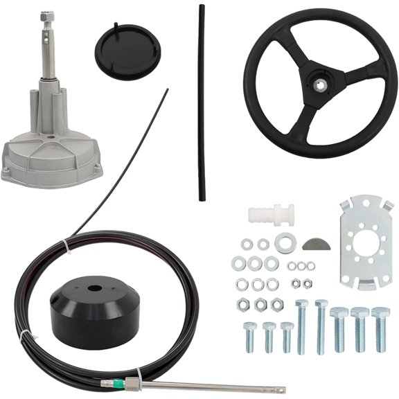 LABLT Outboard Steering System 15 Outboard Steering System 15 Feet Boat Steering Cable with 13.5 Wheel Marine Steering System