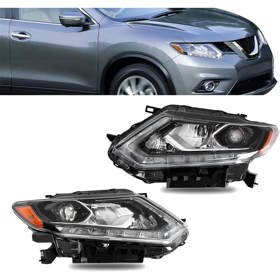 LABLT Passenger and Driver Side Headlight Assembly Chrome Housing Replacement for Rogue 2014 2015 2016 Headlight Replacement for 260104BA5A 260604BA5A