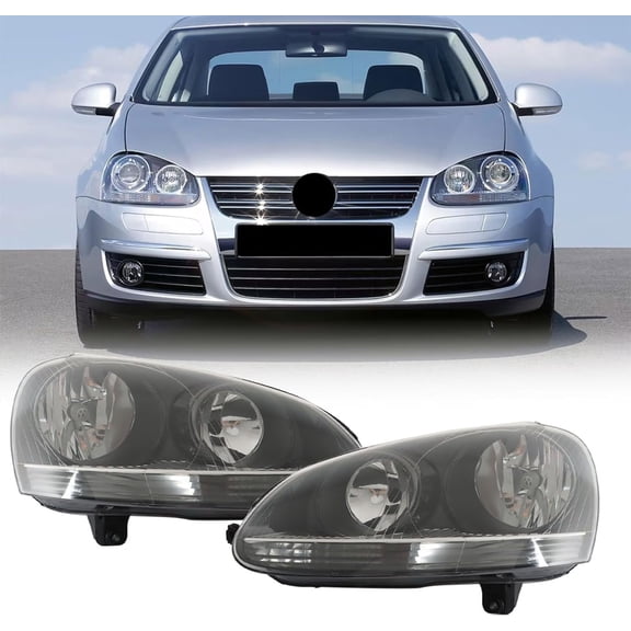 LABLT Replacement for Jetta 2006-2009 Halogen Black Headlight Assembly Driver and Passenger Side 1K6941005S 1K6941006S