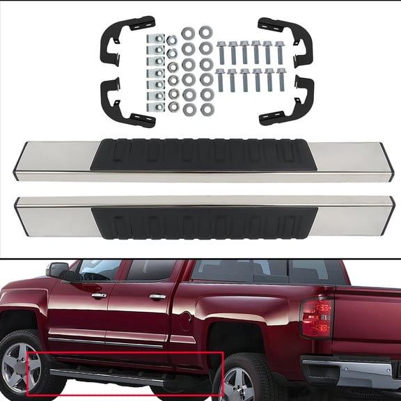 LABLT Running Boards Side Steps Nerf Bars Chrome and Black 2PCS 6 inches Replacement for Silverado Sierra 2007-2018 Regular Cab