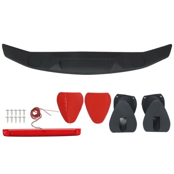 LABLT Universal Matte Black Trunk Spoiler Wing Fin Tail w/Brakes Lights 2 Pedestal 52"